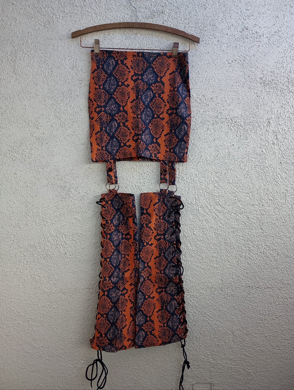 Hot & Delicious Orange Snake Print Garter Skirt Detachable Chaps Set